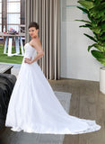 Brylee Ball-Gown/Princess Strapless Chapel Train Satin Organza Wedding Dress With Lace Beading STAP0013796