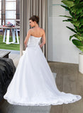 Brylee Ball-Gown/Princess Strapless Chapel Train Satin Organza Wedding Dress With Lace Beading STAP0013796