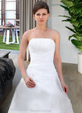 Brylee Ball-Gown/Princess Strapless Chapel Train Satin Organza Wedding Dress With Lace Beading STAP0013796