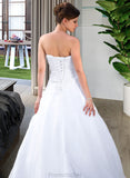 Brylee Ball-Gown/Princess Strapless Chapel Train Satin Organza Wedding Dress With Lace Beading STAP0013796