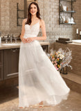 Hillary A-Line V-neck Floor-Length Wedding Dress With Sequins STAP0013797