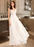 Hillary A-Line V-neck Floor-Length Wedding Dress With Sequins STAP0013797