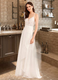 Hillary A-Line V-neck Floor-Length Wedding Dress With Sequins STAP0013797