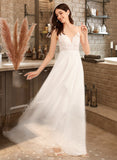 Hillary A-Line V-neck Floor-Length Wedding Dress With Sequins STAP0013797