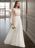 Carley A-Line Scoop Neck Floor-Length Chiffon Wedding Dress With Beading Sequins STAP0013799