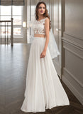 Carley A-Line Scoop Neck Floor-Length Chiffon Wedding Dress With Beading Sequins STAP0013799