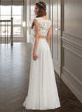 Carley A-Line Scoop Neck Floor-Length Chiffon Wedding Dress With Beading Sequins STAP0013799