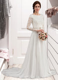 Kassidy A-Line Scoop Neck Court Train Chiffon Wedding Dress With Beading STAP0013800