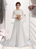 Kassidy A-Line Scoop Neck Court Train Chiffon Wedding Dress With Beading STAP0013800