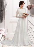 Kassidy A-Line Scoop Neck Court Train Chiffon Wedding Dress With Beading STAP0013800