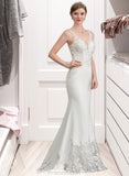 Justine Trumpet/Mermaid V-neck Court Train Stretch Crepe Wedding Dress STAP0013803