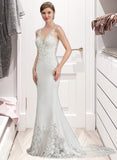 Justine Trumpet/Mermaid V-neck Court Train Stretch Crepe Wedding Dress STAP0013803