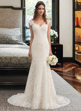 Cheryl Trumpet/Mermaid V-neck Court Train Lace Wedding Dress STAP0013804