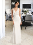 Teresa Sheath/Column V-neck Court Train Wedding Dress With Sequins STAP0013807