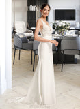 Teresa Sheath/Column V-neck Court Train Wedding Dress With Sequins STAP0013807