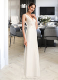 Teresa Sheath/Column V-neck Court Train Wedding Dress With Sequins STAP0013807