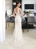 Teresa Sheath/Column V-neck Court Train Wedding Dress With Sequins STAP0013807