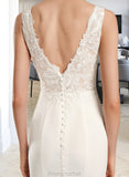 Teresa Sheath/Column V-neck Court Train Wedding Dress With Sequins STAP0013807