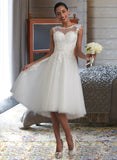 Esmeralda A-Line Illusion Asymmetrical Tulle Wedding Dress With Ruffle STAP0013808