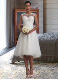 Esmeralda A-Line Illusion Asymmetrical Tulle Wedding Dress With Ruffle STAP0013808