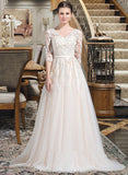 Miriam Ball-Gown/Princess V-neck Court Train Tulle Wedding Dress With Beading Appliques Lace Sequins Bow(s) STAP0013809