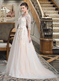 Miriam Ball-Gown/Princess V-neck Court Train Tulle Wedding Dress With Beading Appliques Lace Sequins Bow(s) STAP0013809