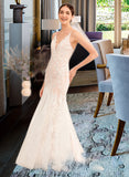 Melanie Trumpet/Mermaid V-neck Court Train Wedding Dress With Lace STAP0013814