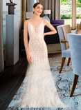 Melanie Trumpet/Mermaid V-neck Court Train Wedding Dress With Lace STAP0013814