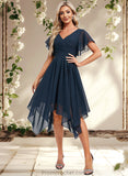 Jenna A-line V-Neck Asymmetrical Chiffon Bridesmaid Dress With Ruffle STAP0025804