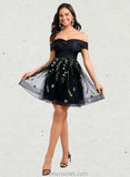 Nyasia A-line Off the Shoulder Short Tulle Lace Homecoming Dress With Embroidered STAP0025720