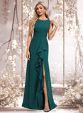 Jocelynn A-line Scoop Floor-Length Chiffon Bridesmaid Dress With Ruffle STAP0025814