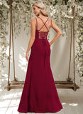 Kamryn Trumpet/Mermaid Square Floor-Length Chiffon Bridesmaid Dress STAP0025826