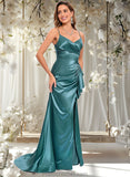 Callie Trumpet/Mermaid V-Neck Sweep Train Stretch Satin Prom Dresses STAP0025855