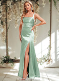 Lyla Trumpet/Mermaid Square Floor-Length Stretch Satin Bridesmaid Dress STAP0025784