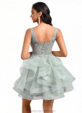 Mylee Ball-Gown/Princess V-Neck Short Tulle Lace Homecoming Dress STAP0025671