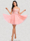 Leyla Ball-Gown/Princess Scoop Short Tulle Lace Homecoming Dress With Ruffle STAP0025676