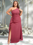 Aubrie A-line One Shoulder Floor-Length Chiffon Bridesmaid Dress With Ruffle STAP0025824