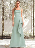 Taniya A-line Square Floor-Length Satin Bridesmaid Dress With Ruffle STAP0025736