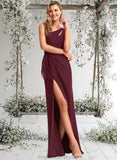 Raven A-line One Shoulder Floor-Length Chiffon Bridesmaid Dress STAP0025756