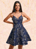 Poll A-line V-Neck Short Jacquard Homecoming Dress STAP0025701