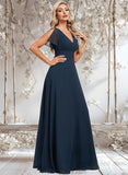 Madelynn A-line V-Neck Floor-Length Chiffon Bridesmaid Dress STAP0025806