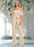 Hailie Jumpsuit/Pantsuit Off the Shoulder Square Floor-Length Chiffon Bridesmaid Dress STAP0025791