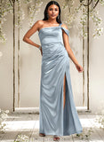 Sarai A-line One Shoulder Floor-Length Stretch Satin Bridesmaid Dress STAP0025725