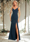 Aliyah Trumpet/Mermaid V-Neck Floor-Length Chiffon Prom Dresses With Ruffle STAP0025873