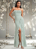 Gracie A-line Square Floor-Length Chiffon Bridesmaid Dress With Ruffle STAP0025735