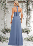 Elsa A-line Halter Floor-Length Chiffon Bridesmaid Dress STAP0025799