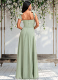 Fatima A-line Cowl Floor-Length Chiffon Bridesmaid Dress With Bow STAP0025738