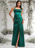 Danna A-line Square Floor-Length Stretch Satin Bridesmaid Dress STAP0025742