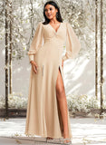 Leanna A-line V-Neck Floor-Length Chiffon Bridesmaid Dress STAP0025763