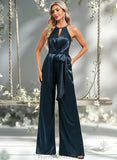 Winnie Jumpsuit/Pantsuit Halter Floor-Length Stretch Satin Bridesmaid Dress STAP0025805